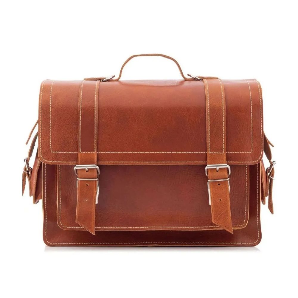 elegancki karmelowy tornister skorzany vintage prostokatny br91